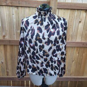 Shein mock neck long sleeve animal print blouse